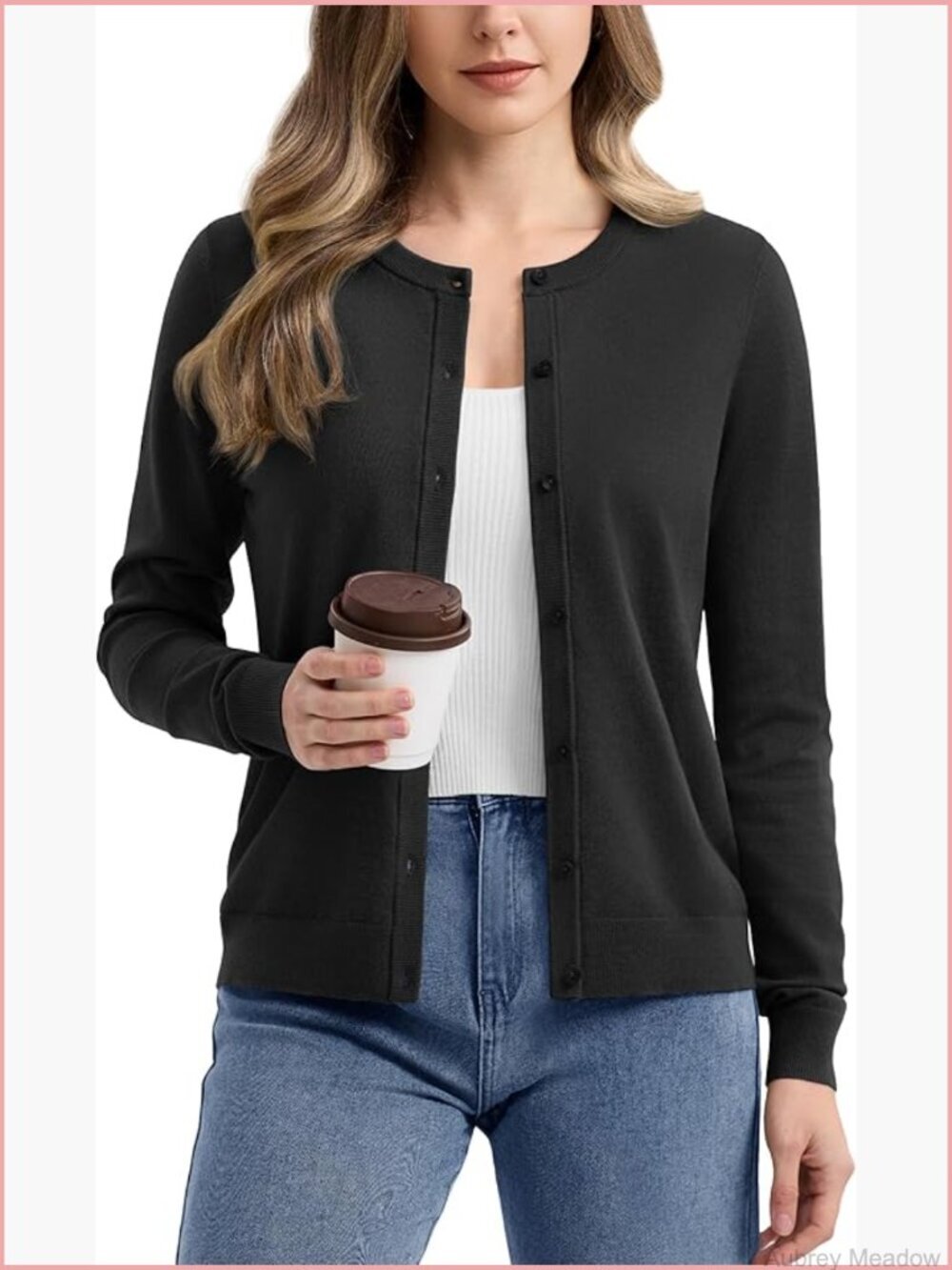 Women's Lightweight Cardigan Crew Neck Button Down Long Sleeve Soft Knit